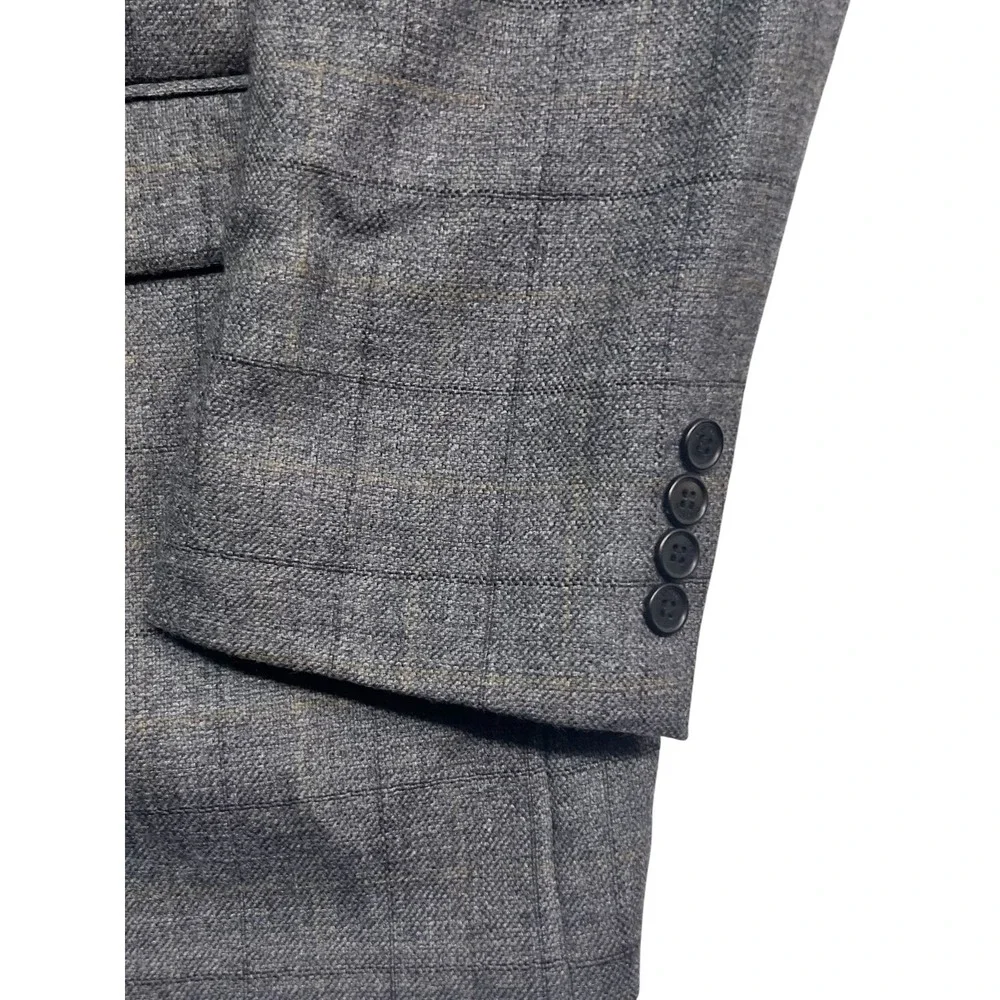 Tommy Hilfiger 48L Gray Windowpane Riding Jacket Blazer Sport Coat Elbow Patches